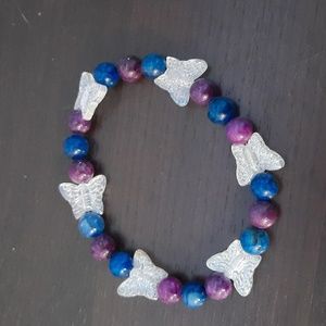 Blue and purple beads with butterfly braclet